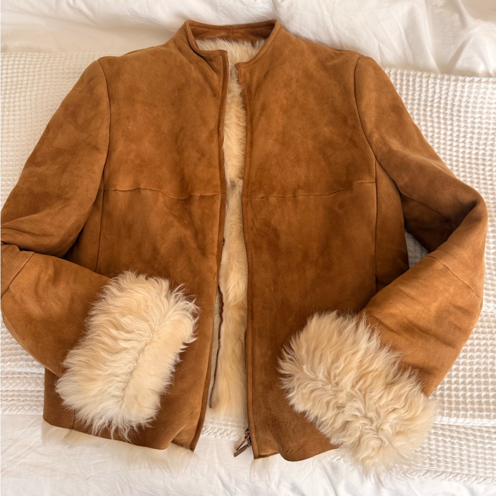 MaxMara Cream Faux Fur Trim Jacket